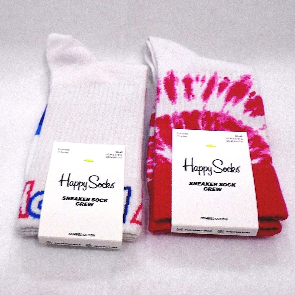 nwt HAPPY SOCKS 2 pr Sneaker Sock Crew womens (5.5-9.5) cushioned arch support